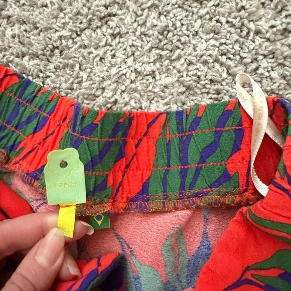 Farm Rio Tropical Leaf Print Wide Leg Pant Size Large Boho Resort Vacation Style - Picture 4 of 6